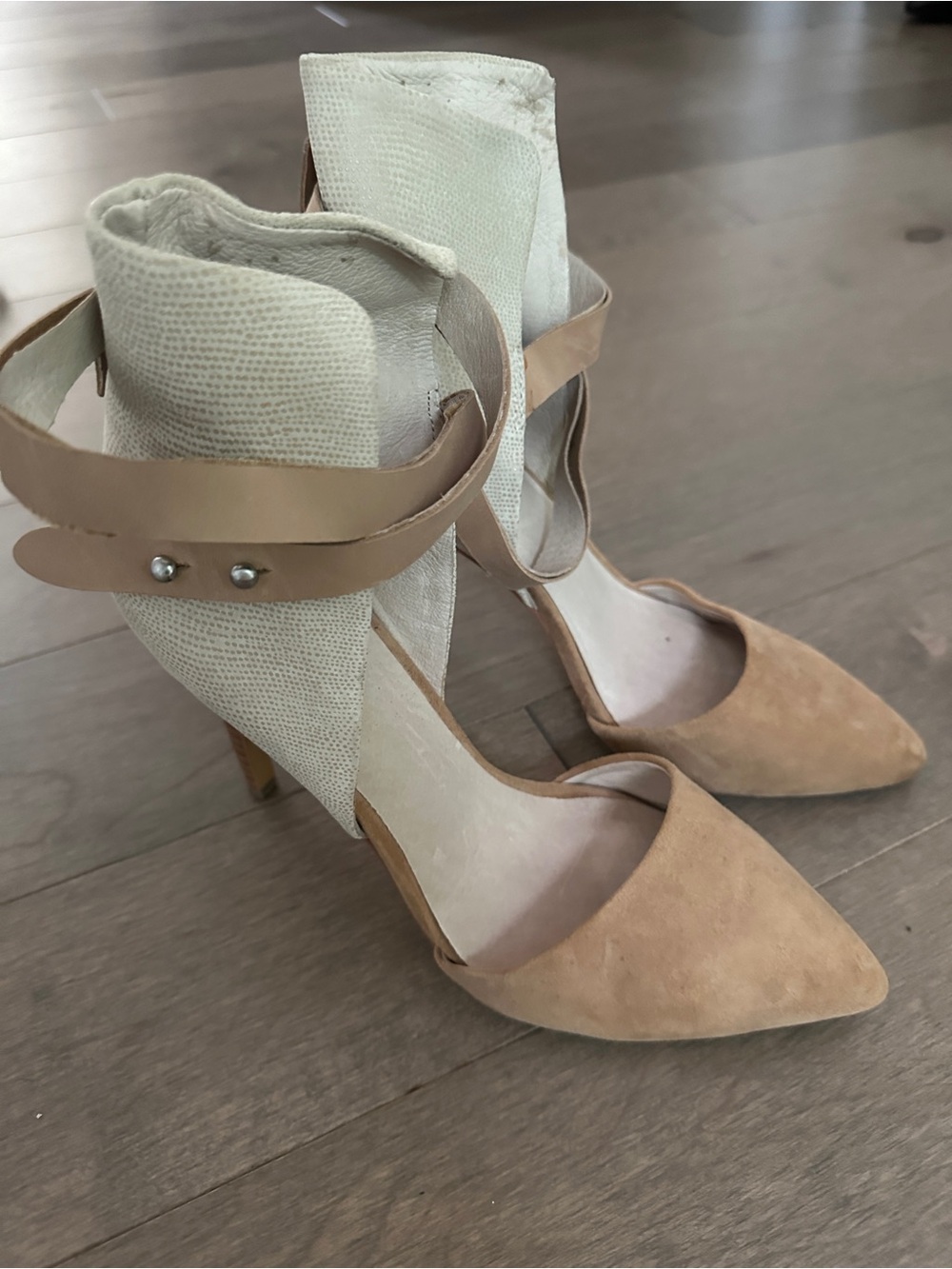 Joe's Jeans Suede Pointed-Toe Ankle-Strap Pumps in Tan